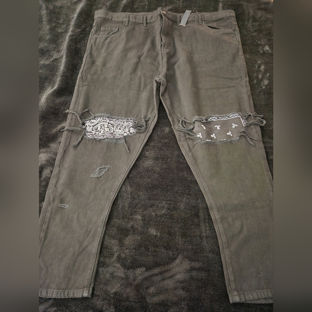 Enslaved Clothing Black Ripped Bandana Patched Jeans